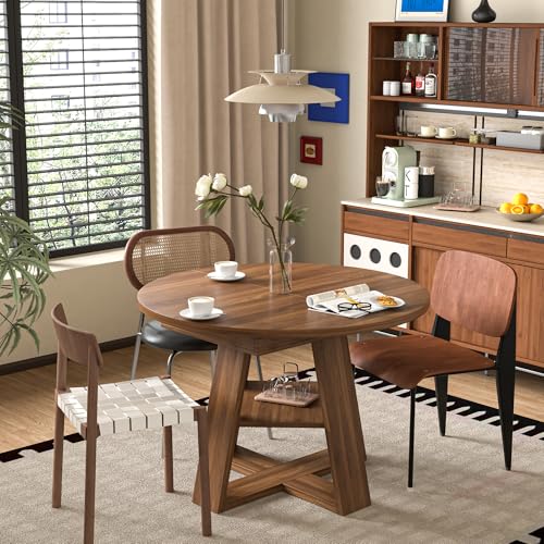 43.3in-59in Extendable Round Dining Table for 4-8,Modern Kitchen Oval Dining Table with Removable Leaves Space Saving
