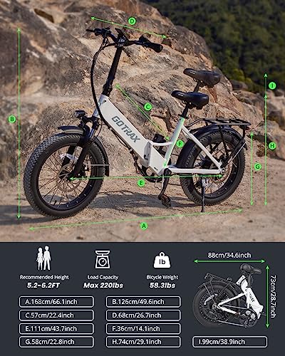 Gotrax 20" Folding Electric Bike with 55 Miles (Pedal-assist1) by 48V Battery, 20Mph Power by 500W, Smart LCD Display and 5 Pedal-Assist Levels