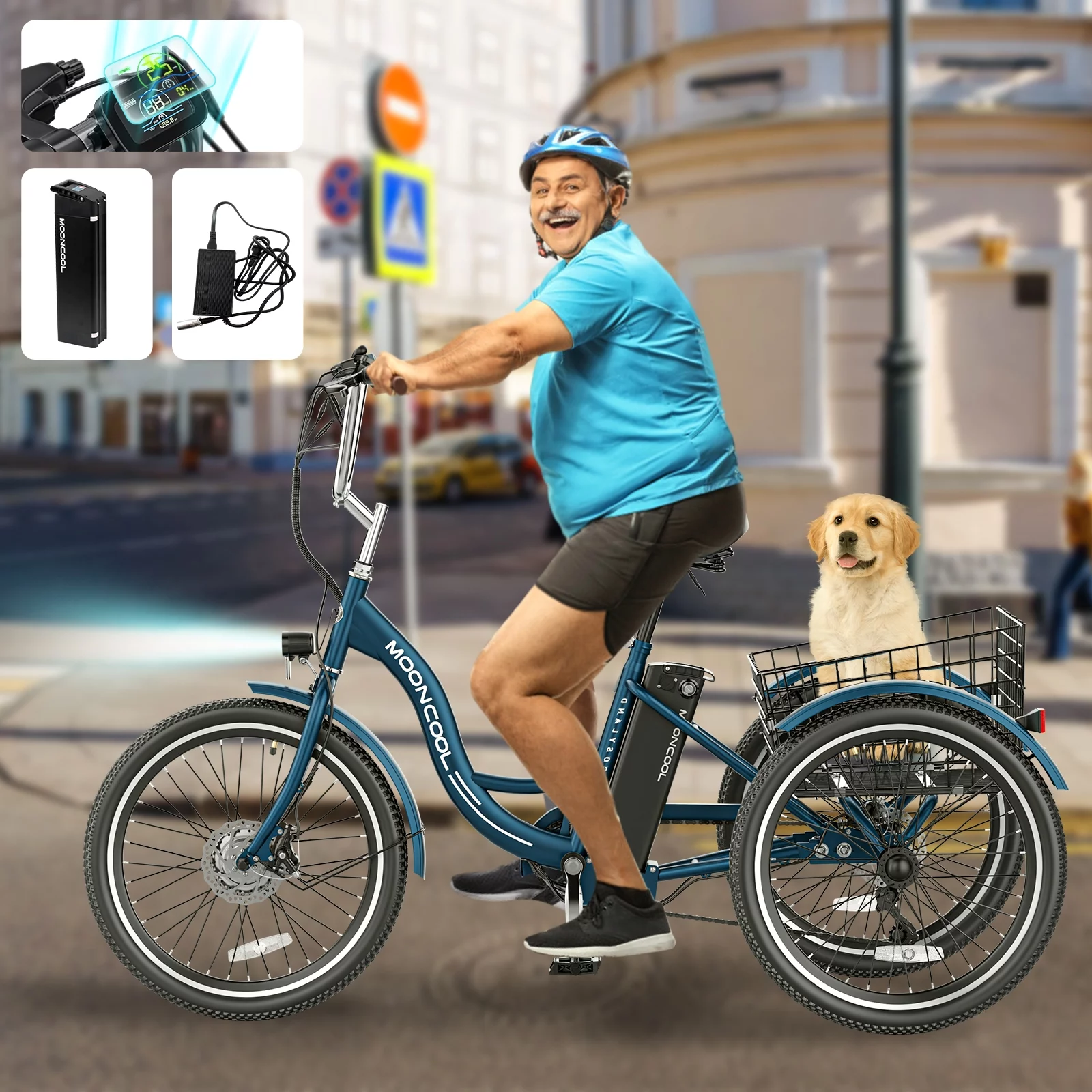 MOONCOOL 350W Motorized Electric Trike, 7 Speed 3 Wheel Electric Bicycle with 36V 14.5Ah Lithium Battery UL Certified