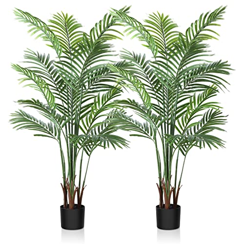 CROSOFMI Artificial Areca Palm Plant 6 Ft Fake Palm Tree with 13 Leaves Faux Yellow Palm in Pot for Indoor Outdoor House Home Office Modern