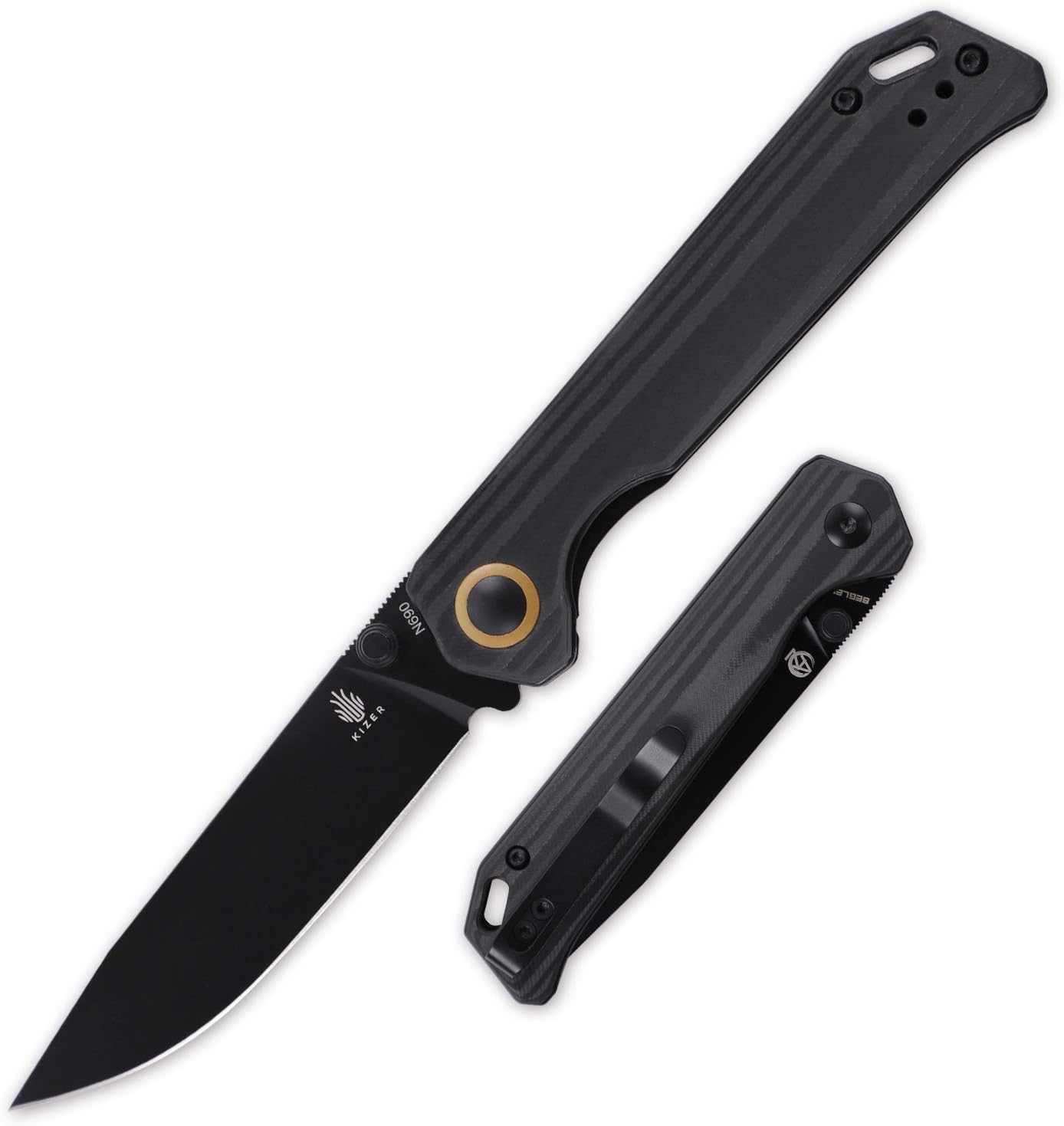 Kizer Begleiter2, Folding Pocket Knife with N690 Blade and Carbon Fiber Handle, Thumb Stud, Deep Carry Clip for Outdoor