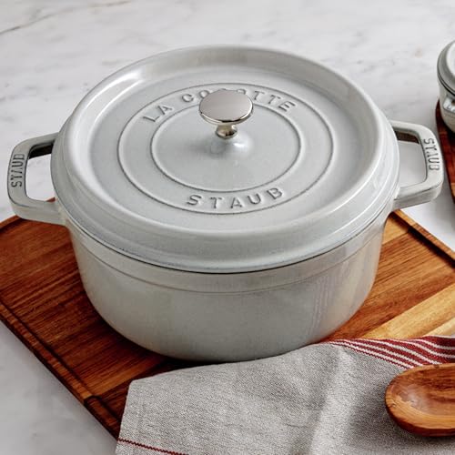 STAUB Cast Iron Dutch Oven 5.5-qt Round Cocotte, Made in France, Serves 5-6, Black Matte