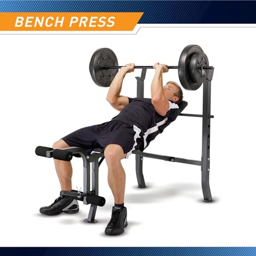 Marcy Standard Weight Bench with 80lbs to 100 lbs Vinyl-Coated Weight Set for Strength Training, Weight Lifting for Personal Home Gym