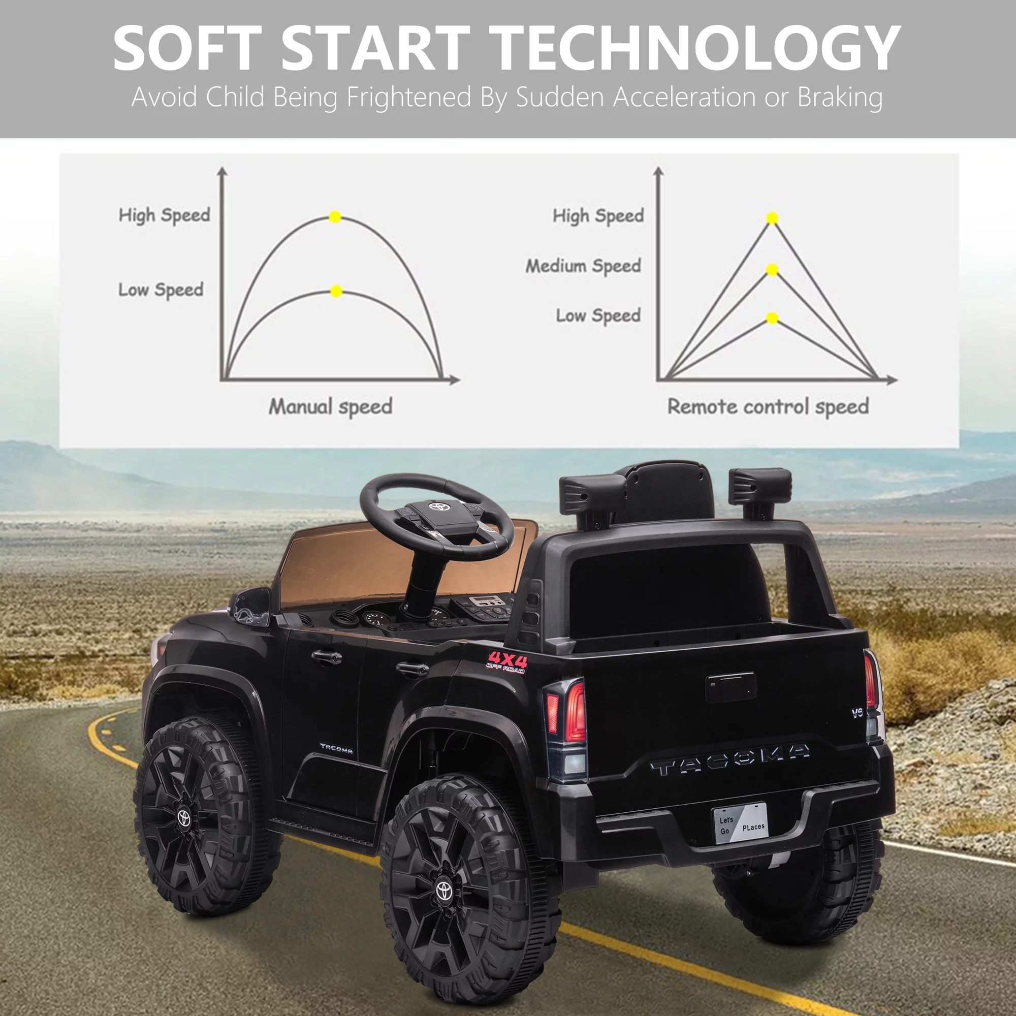Licensed Toyota Tacoma Electric Ride on Vehicle for Kids, 12V Powered Ride on Car Toys with Remote Control, LED Lights, MP3 Player, Gray