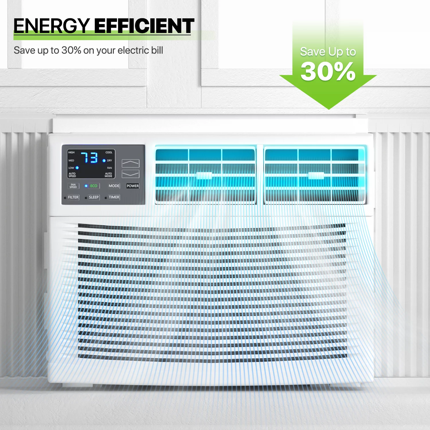 Magshion 8,000 BTU Window Mounted Air Conditioner, Cools Up to 350 Sq.Ft., Quiet Operation, Electronic Control with Remote, 4 Mode Fan Speeds