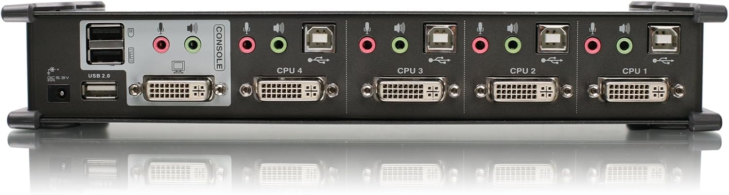 IOGEAR 4-Port DVI KVMP Switch with Cables and Wireless Media Center Keyboard and Mouse, w/Full Set of Cables, (GCS1104-KM1)