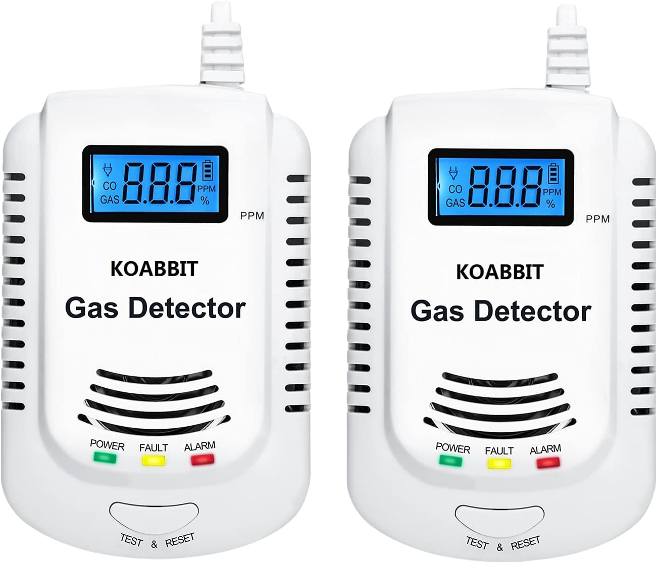 Plug-in Carbon Monoxide Detector and Natural Gas Detector Alarm by Koabbit,Combination 2-in-1 Co Detector and Combustible Gas Detector,Propane,LPG