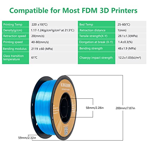 Kingroon Silk PLA Bundle 3D Printer Filament, Dimensional Accuracy +/- 0.03 mm, 10 kg Spool(22lbs)