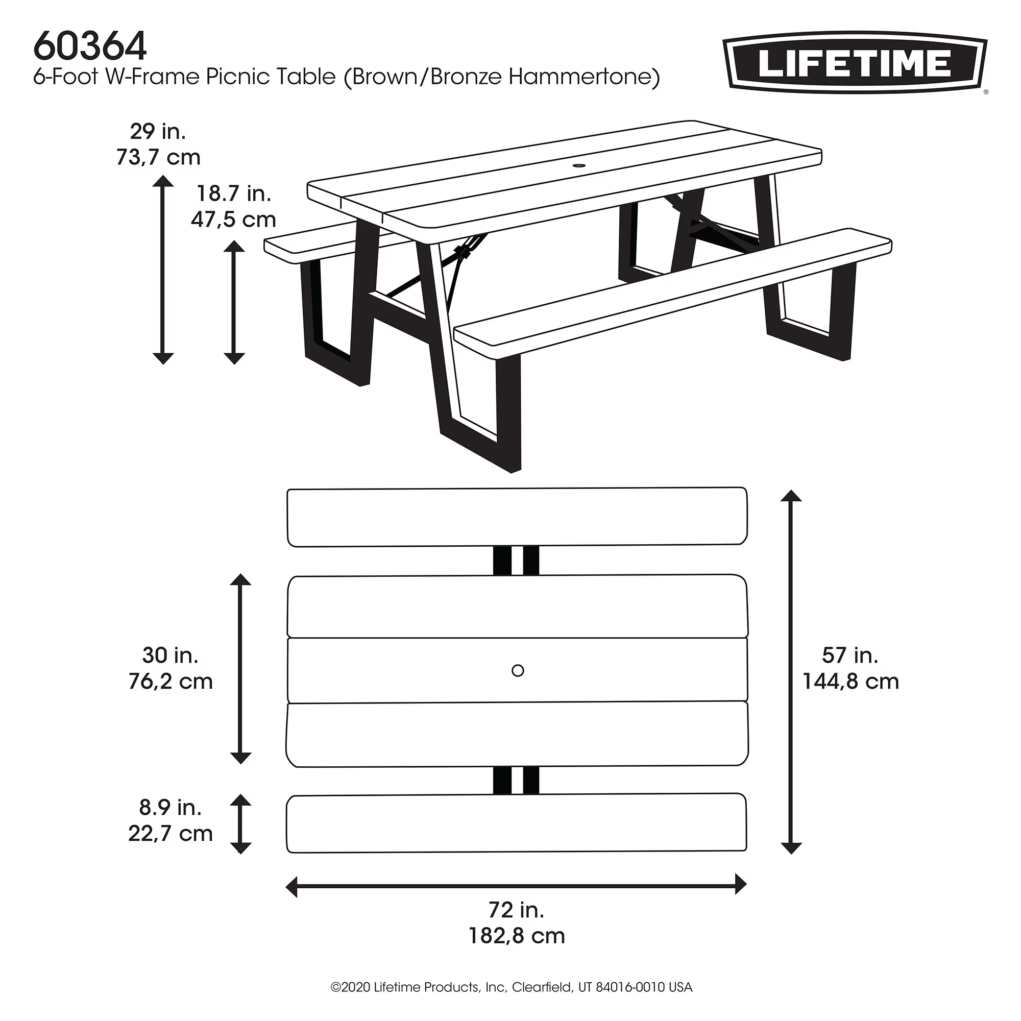 Lifetime 6-Foot W-Frame Desert Sand - HDPE Folding Picnic Table (60364)