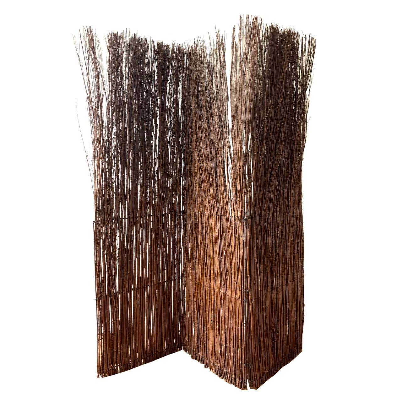 Benjara 3 Panel Vertically Aligned Willow Branches Room Divider, Brown