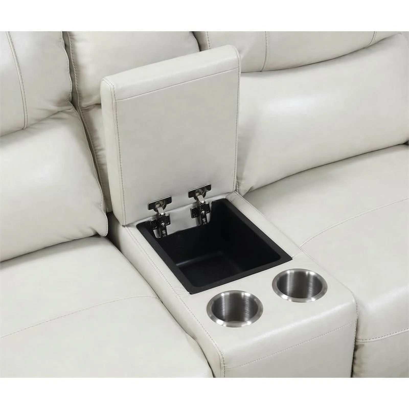 Bowery Hill Transitional Leather Power Reclining Console Loveseat in Ivory