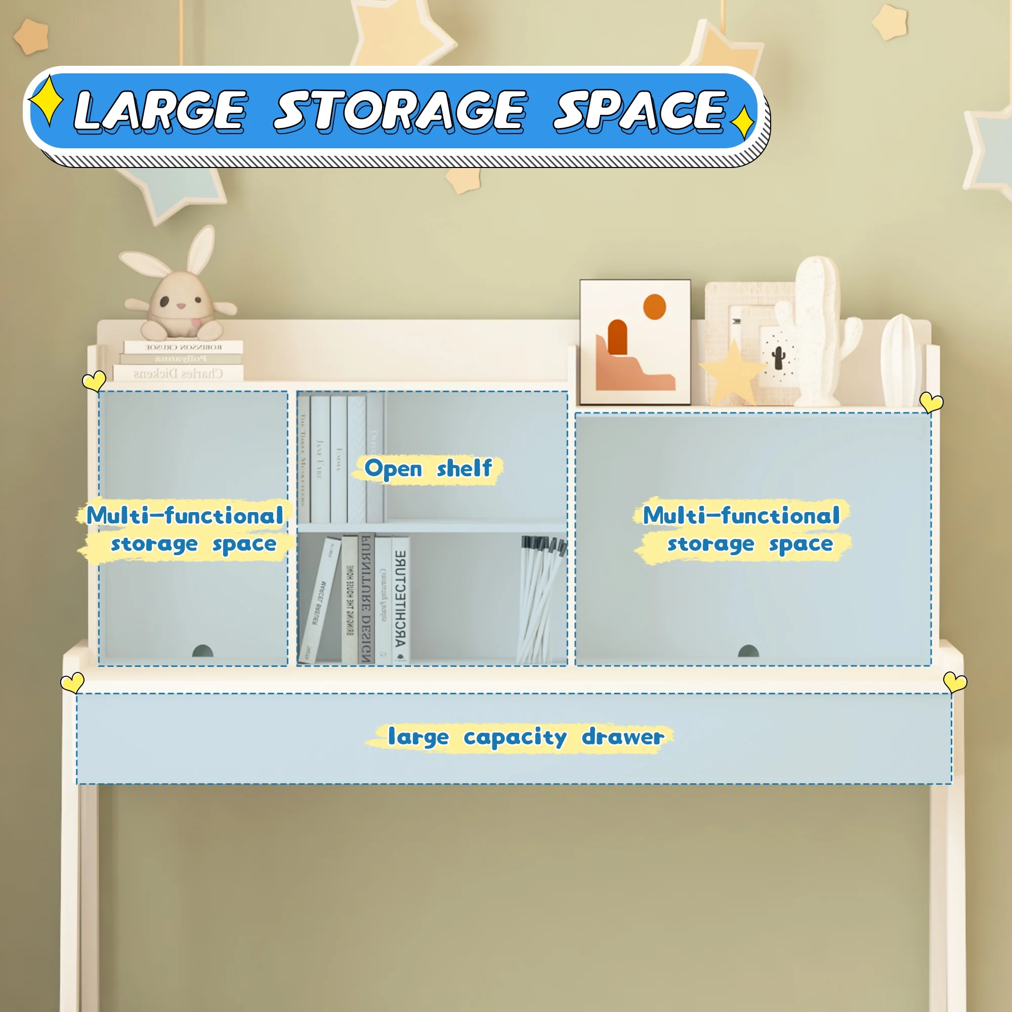 Kids Desk and Chair Set, White Wooden Study Desk for Kids with Drawers