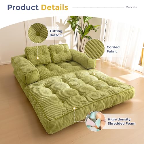 MAXYOYO Folding Sofa Bed, L-Shaped Convertible Sofa Bed with Armrest Foldable Sleeper Couch with Pillow