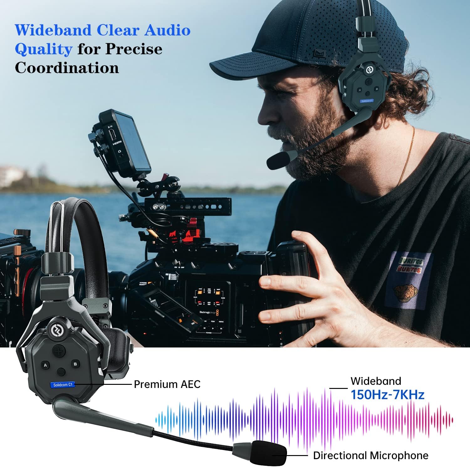 Hollyland Solidcom C1 Wireless Headset Intercom System 4-Person Team Communication 1000ft Full Duplex Group Talk Single Ear Headset with 1 Master & 3