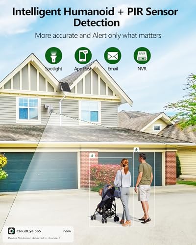 Camcamp Wireless Security Camera System, Solar Powered PTZ 4MP 6 Cam-kit Camera Security System, 500GB HDD NVR,Easy Installation, Color Night Vision
