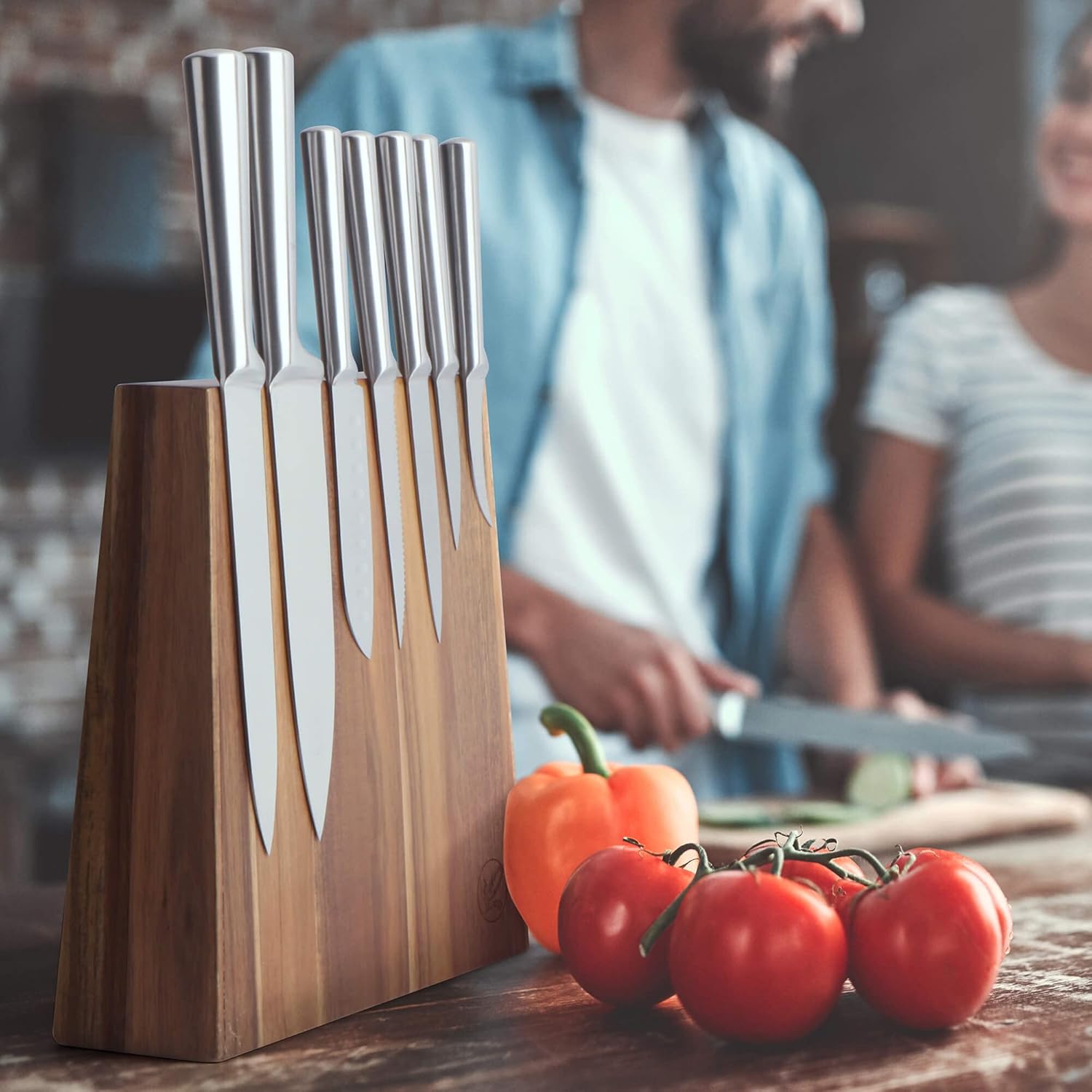 Lyched Vertical Magnetic Knife Block – Double Side Magnetic Wood Knife Holder – Magnetic Knife Stand and Knife Storage – Large Cleaver Holder with