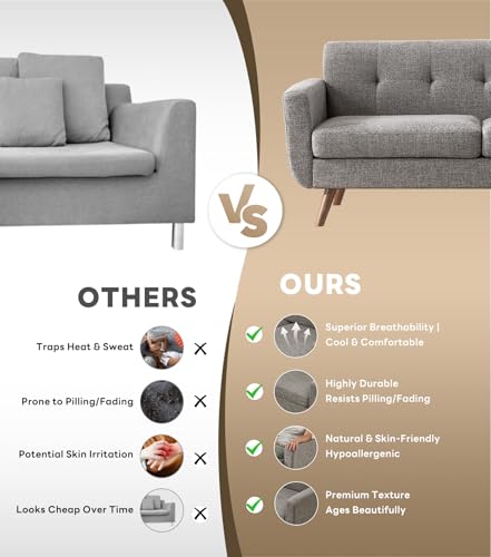 Tbfit L Shaped Couch Sofa, 80" W Mid-Century Modern Sectional Couches, 3 Seater Sofas with Wide Chaise Lounge & Two Pillows