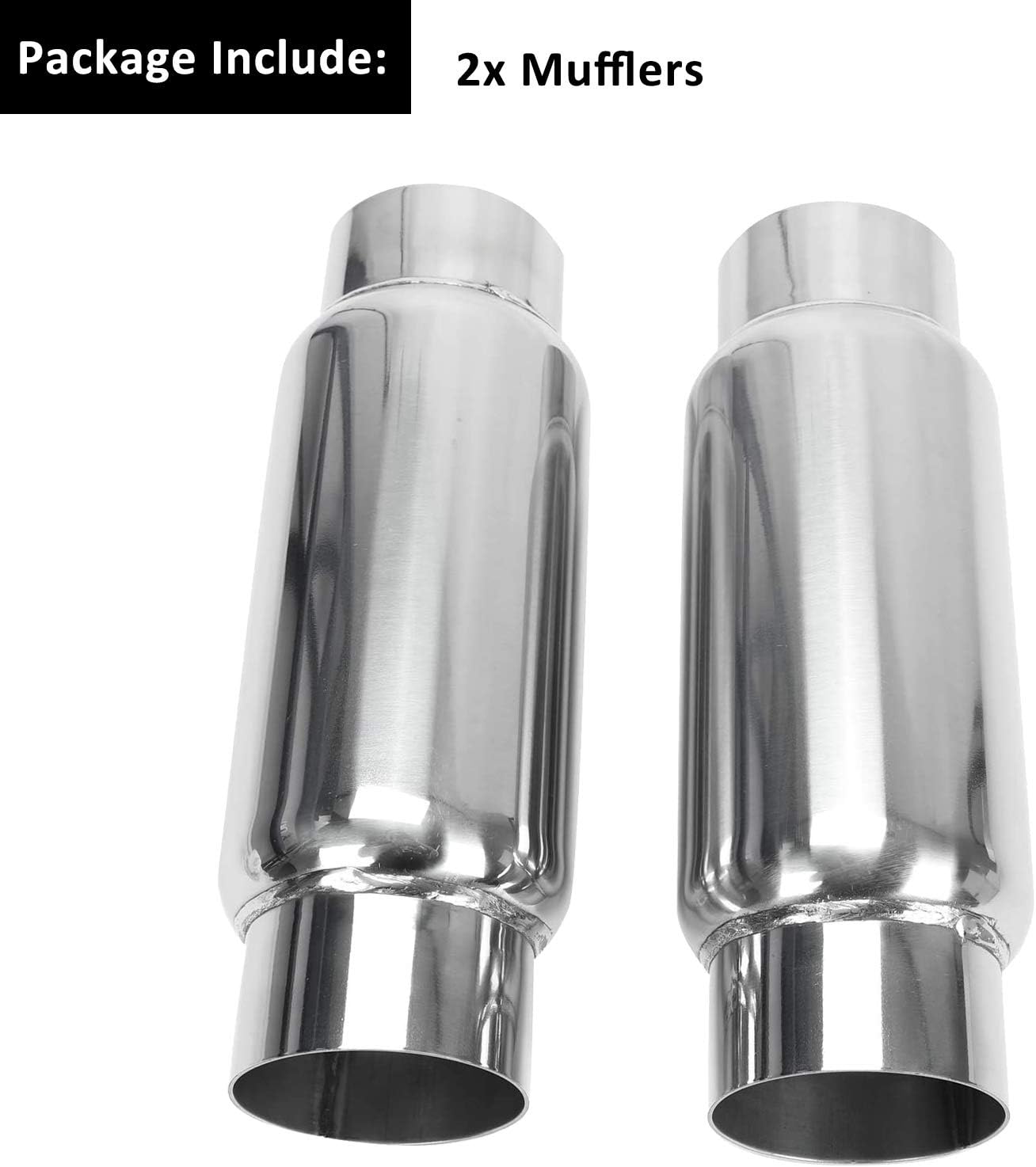 BLACKHORSE-RACING 3" Inlet 3" Outlet Exhaust Muffler, Pair of 3 Inch Resonator Universal Stainless Steel Exhaust Muffler Resonator for Cars