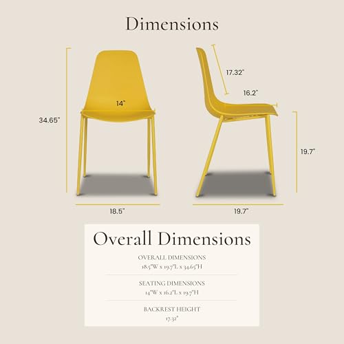 POLY & BARK Isla Modern Kitchen Chairs Set of 4 - Plastic Dining Chair with Metal Legs