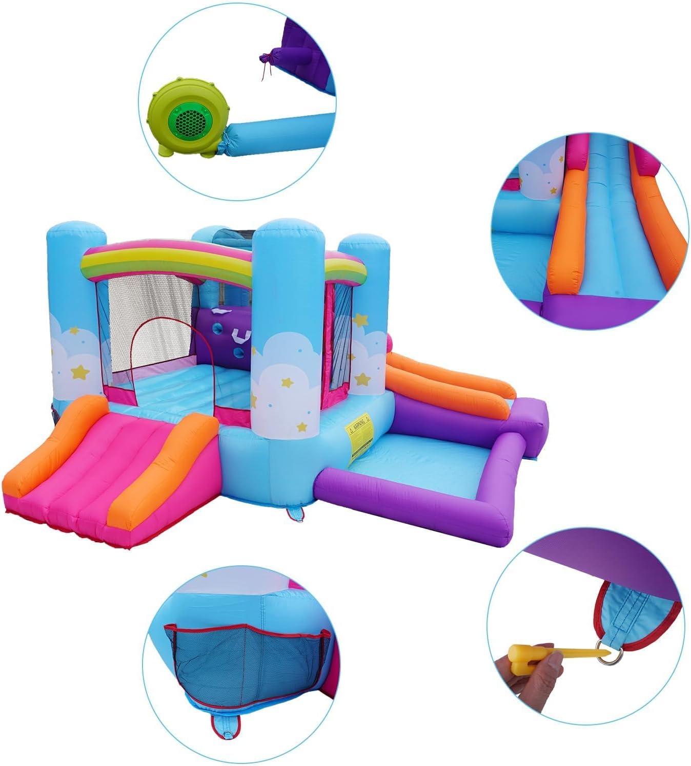 Inflatable Bounce House for Kids 3-6,Indoor Toddler Bouncer with Air Blower,Ball Pit,Slides,Reinforced PVC Bounce Floor