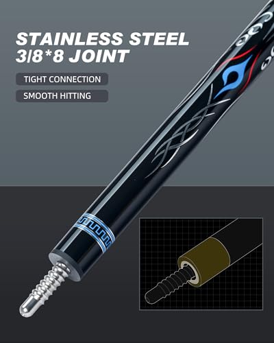 CRICAL Carbon Fiber Pool Cue Stick 58" Billiard Cue Sticks Professional Low Deflection Pool Sticks with 3/8 * 8 Pin Joint and 12.5mm Tip
