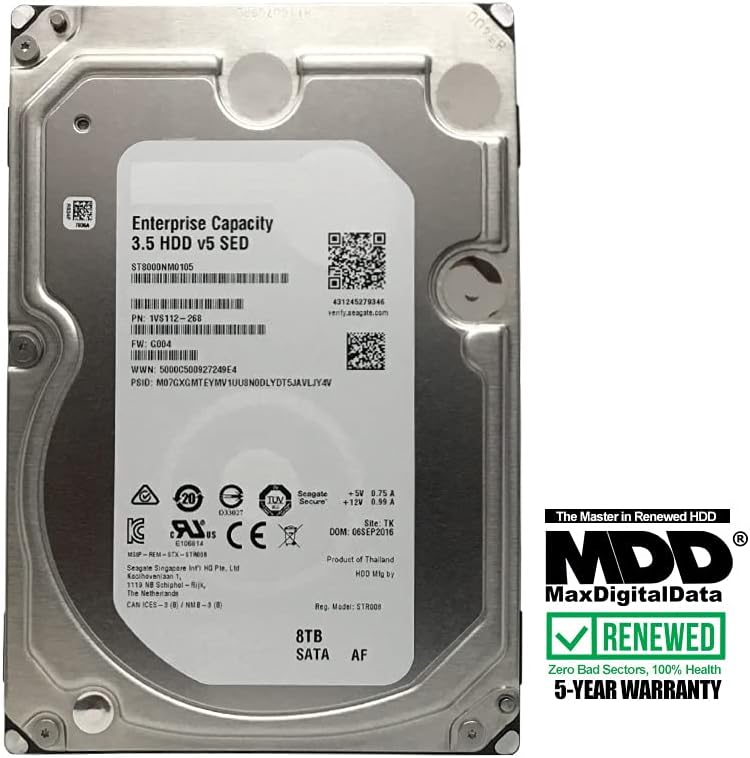MDD MaxDigitalData - (ST8000NM0105) 8TB 7200RPM 256MB Cache SATA 6Gb/s 3.5in Enterprise Hard Drive - 5 Years Warranty (Renewed)