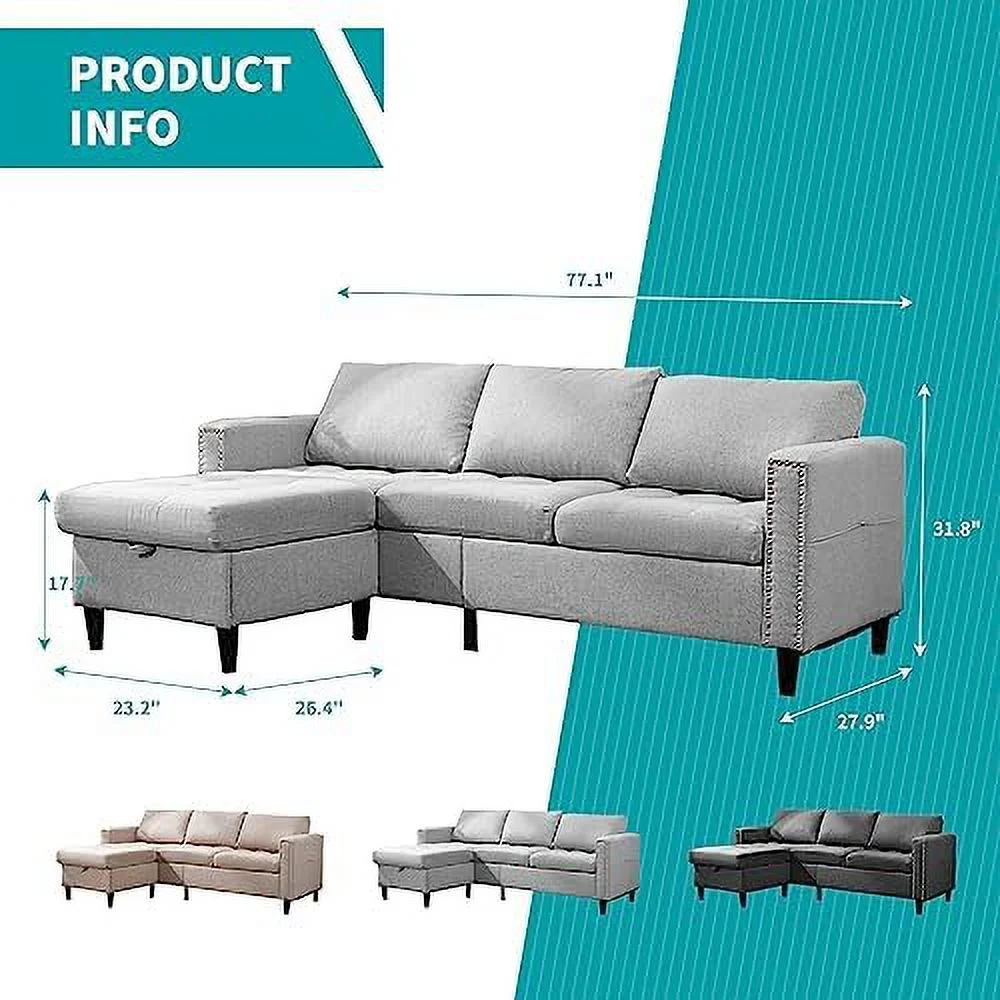 xrboomlife Reversible Sectional Couch Set 3 Seat L Shaped Modular Sofa Bed with Flexible  Ottoman Chaise Modern Sofa Couches for Living Room