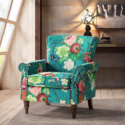 HULALA HOME Modern Wingback Accent Chair with Wood Legs & Removable Cushion, Comfy Upholstered Armchair with Nailhead Trim
