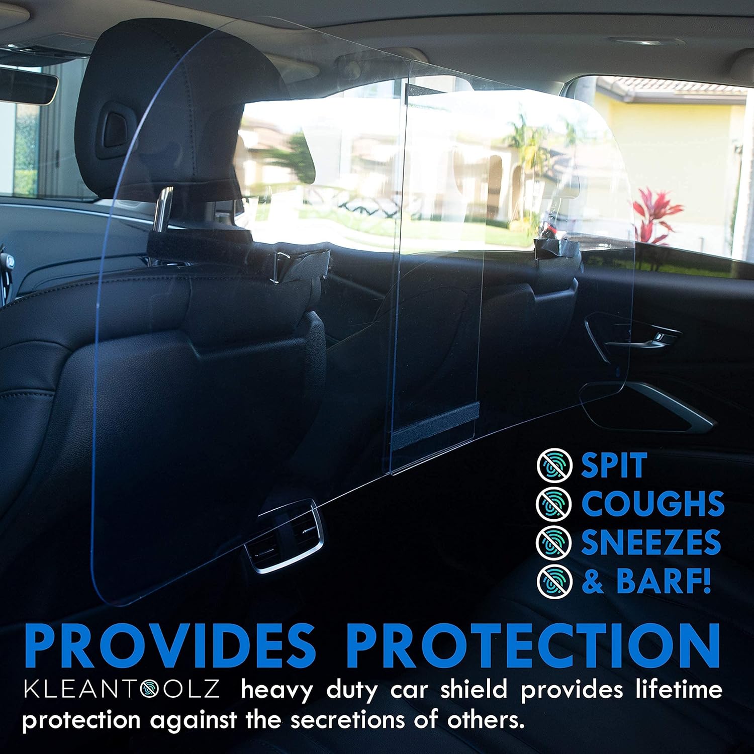 Kleantoolz Adjustable Plexiglass Car Sneeze Guard Barrier - Partition *IMPROVED For Most Vehicles, Shield For Rideshare Driver, Passengers
