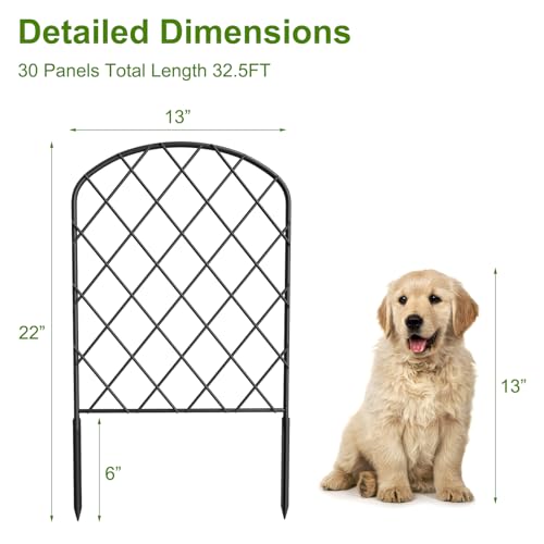 Decorative Garden Fence 30 Pack Animal Barrier Fencing 33ft (L) x 22in (H) Rustproof Metal Wire Section Edging with Plastic Stakes Dog Fence Outdoor