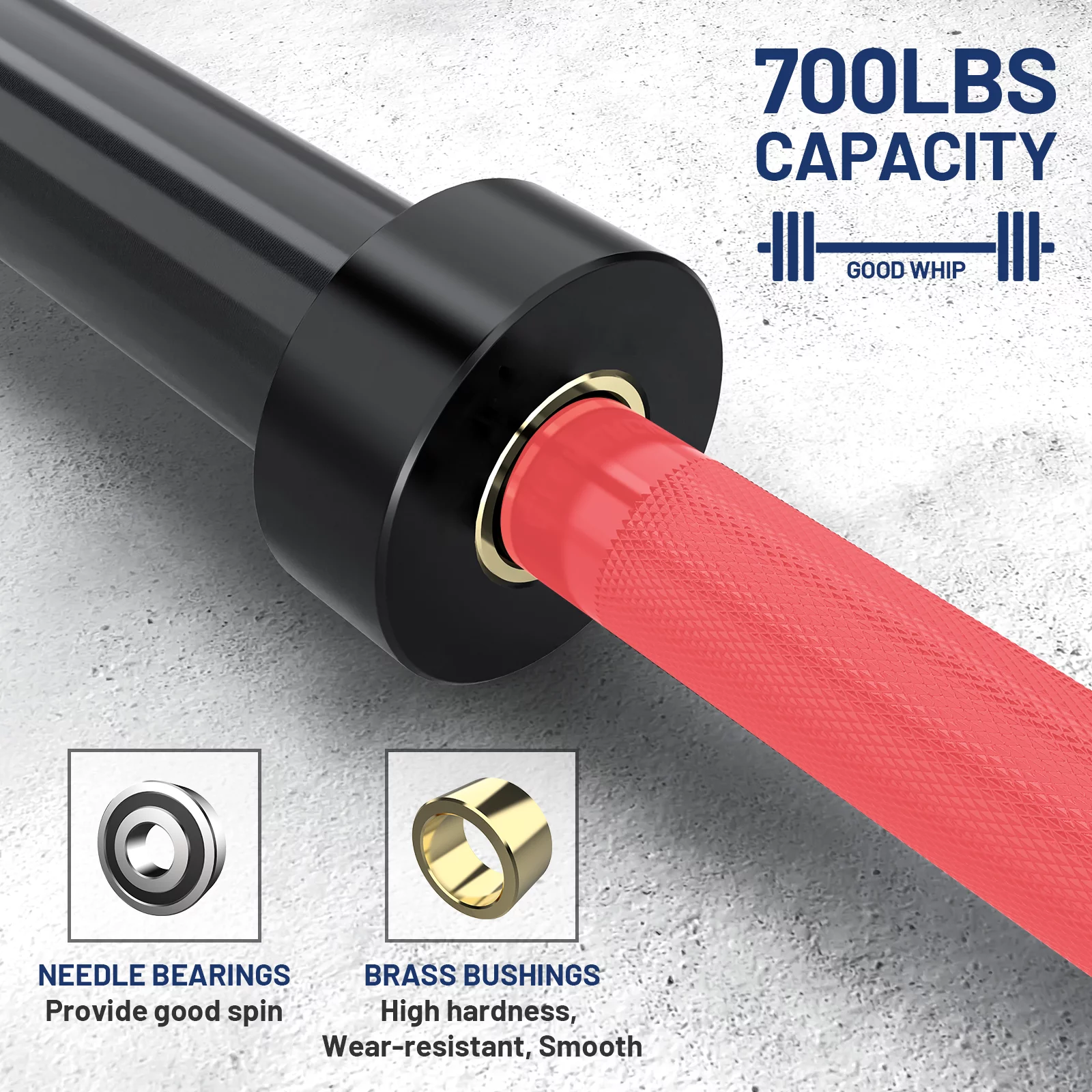 E.T.ENERGIC 7ft 40 lb Olympic Bar for Weightlifting and Power Lifting Weight Barbell 700 lb Capacity