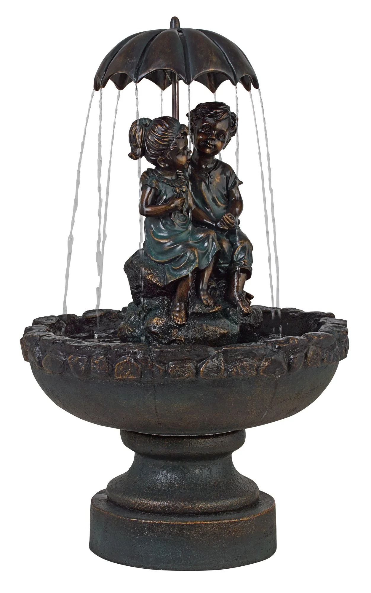 John Timberland Boy and Girl Under Umbrella Modern Outdoor Water Fountain 40" for Yard Garden Patio Home Deck Porch House Exterior Balcony Roof Decor