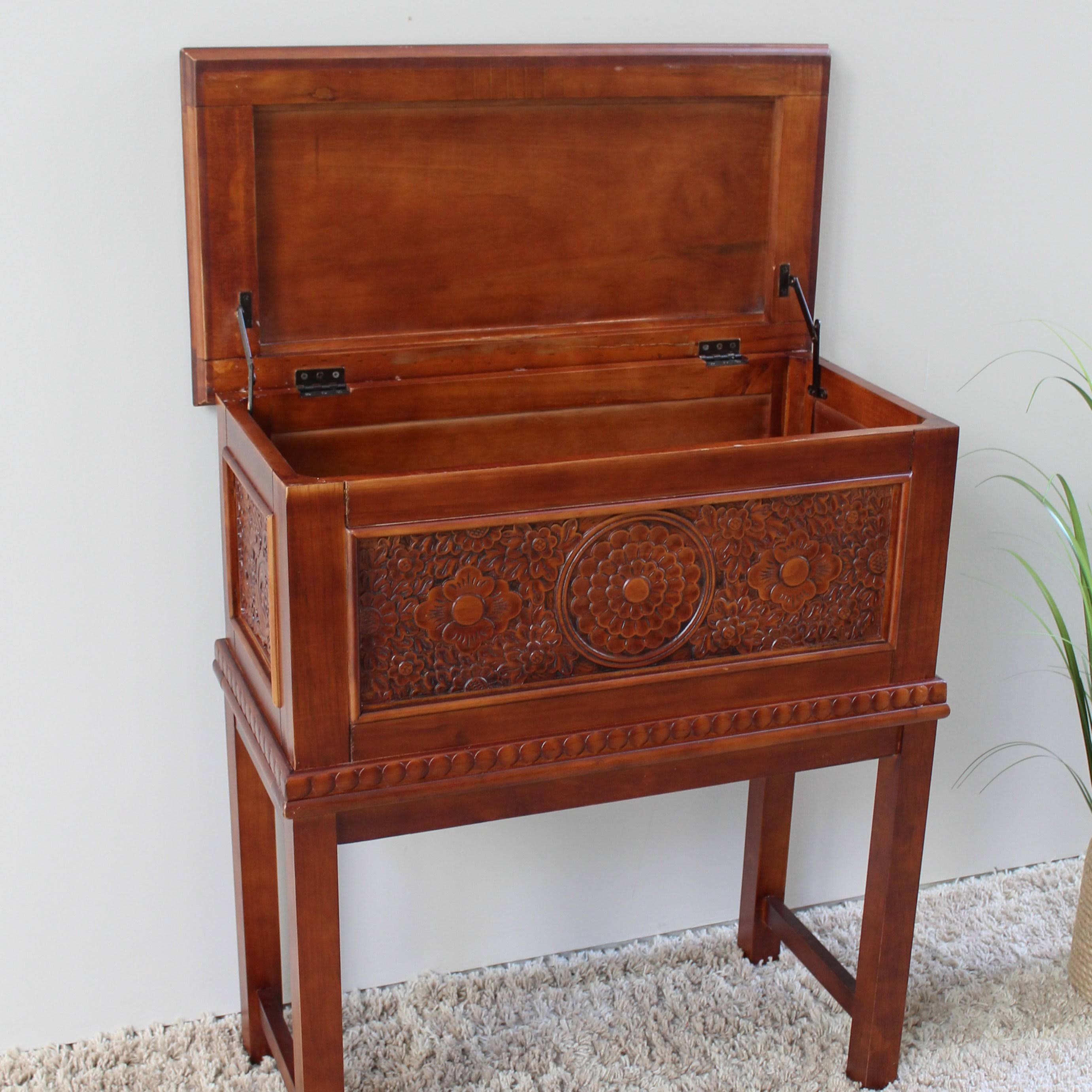 International Caravan Windsor Carved Wood Trunk on Stand