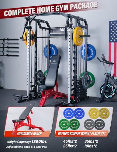 Major Fitness Drone2 Advanced Training Smith Machines– All-in-One Home Gym Squat Rack with Aluminum Pulley Set , Weight Bar