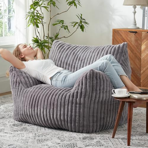 Giant Bean Bag Chairs for Adults with Filling Plush Fluffy Bean Bag Chairs for Teens with Armrests Comfy BeanBag Lazy Couch Sofa Chair for Bedroom