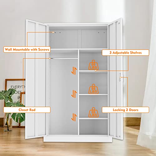 MIIIKO Steel Cabinet Wardrobe, Metal Locker Cabinet with Hanging Rod, Metal Clothing Locker Storage for Home, Office, Garage and Changing Room