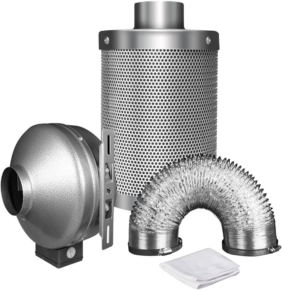 iPower 8 Inch 750 CFM Inline Fan Carbon Filter 25 Feet Ducting Combo with Variable Speed Controller and Rope Hanger for Grow Tent Ventilation