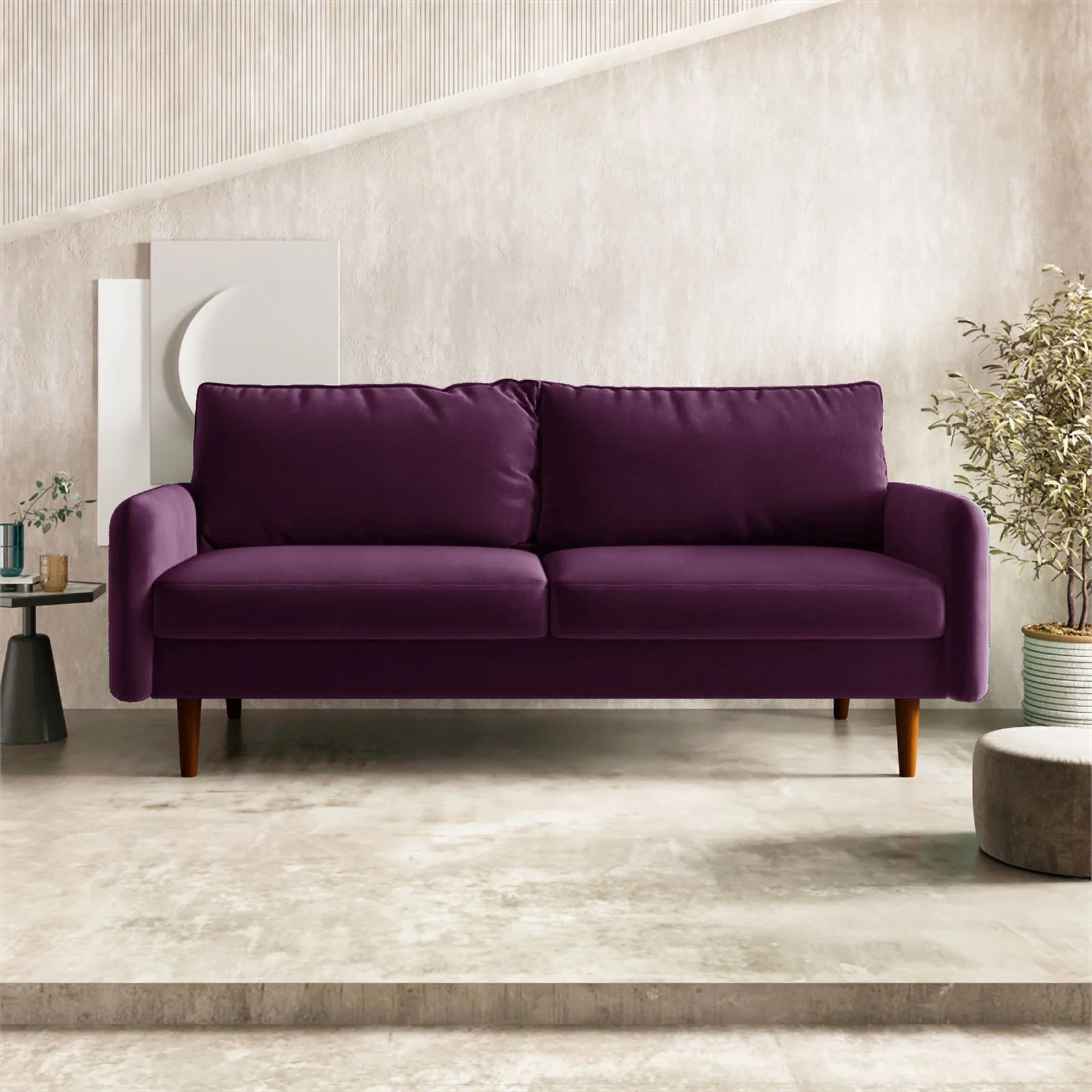 Pemberly Row Contemporary 70" Upholstered Velvet Sofa in Purple