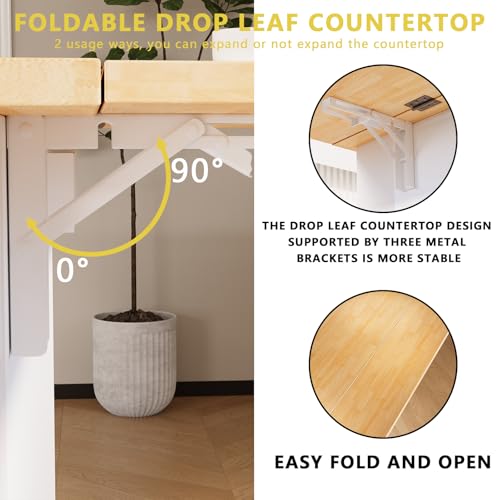 67’’ Movable Kitchen Island with Drop Leaf and Power Outlet, Lockable Sliding Countertop Rolling Island Cart with 2 Large Drawers, Spice, Towel Rack