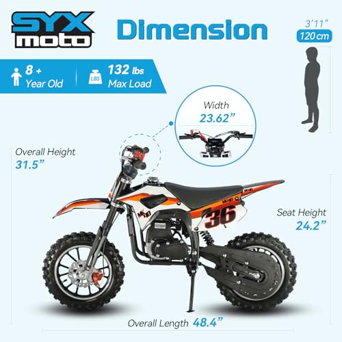SYX MOTO 40CC 4-Stroke Mini Dirt Bike for Kids and Teens 8-14 Yrs, Gas Powered Off-Road,Pull Start, Safety Throttle Control