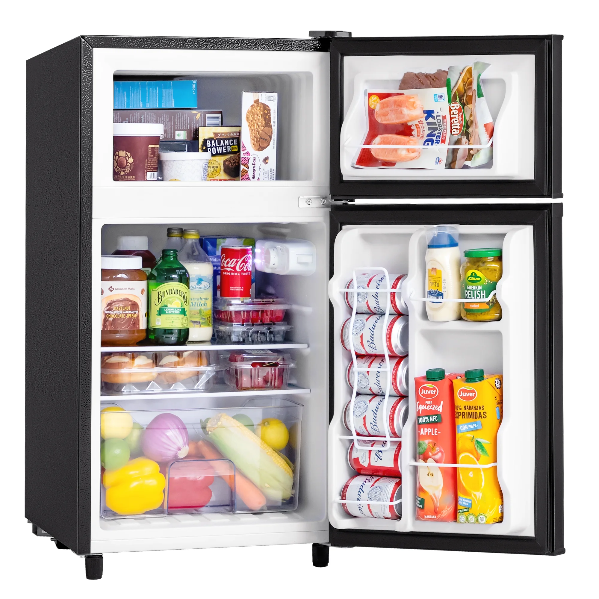 Manastin 3.5 Cu.Ft Mini Fridge with Freezer, Adjustable Thermostat, Low Noise, Removable Glass Shelves, 2 Door Small Refrigerator for Kitchen, Dorm