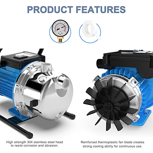 FOTING Shallow Well Pump with Pressure Tank, Irrigation Jet Pump, Automatic Water Booster System for Home Garden Lawn Farm