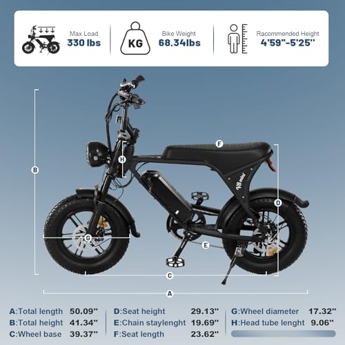 OUXI Electric Bike for Adults, 16" Fat Tire Ebike with 36V 10.4Ah Removable Battery, Moped Style EBike for Teens Up to 20MPH