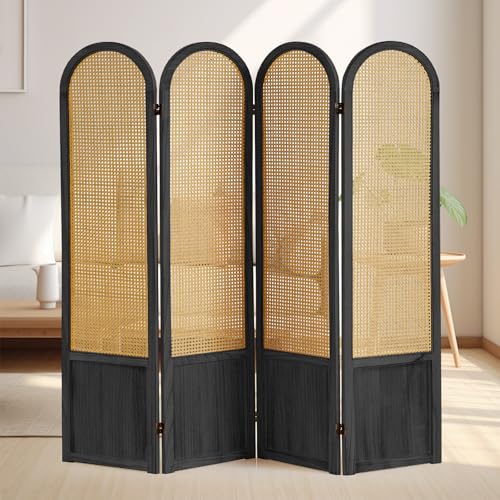 Room Divider 4 Panel, Folding Privacy Screen, Foldable Wood Divider Room Dec, Rattan Room Divider, Portable Partition Screen