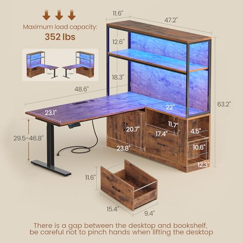 SEDETA L Shaped Standing Desk, Reversible Computer Office Desk with Drawers & Hutch