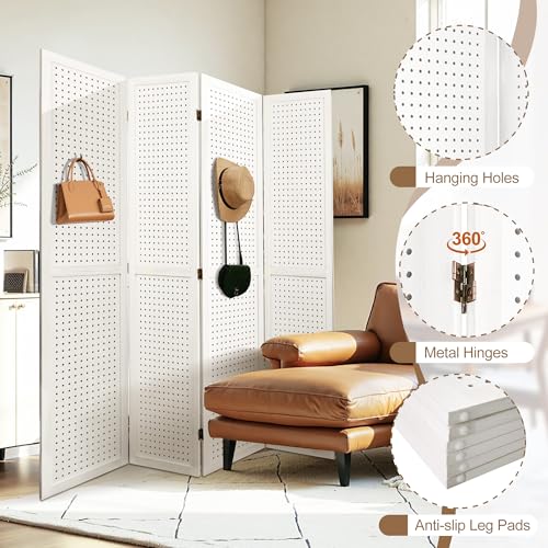 Osparple Room Divider with Shelves 6 Panel Wooden Folding Room Dividers Privacy Screen Wall Divider for Room Separation for Office and Apartment