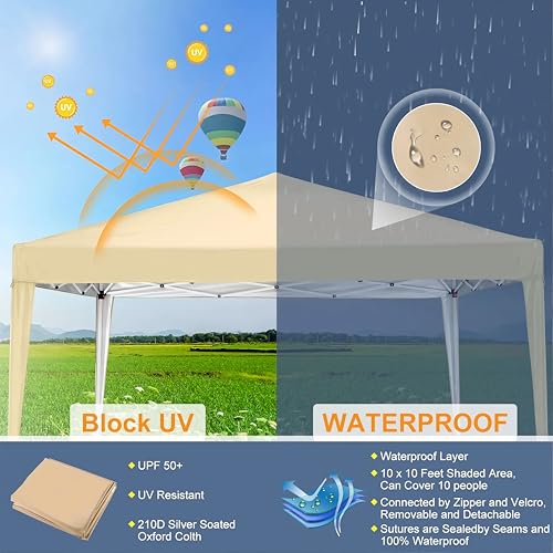 COBIZI 10x10 Pop up Canopy Tent Protable Canopy Tent with 4 Sidewalls Waterproof Commercial Instant Shelter for Parties, Wedding