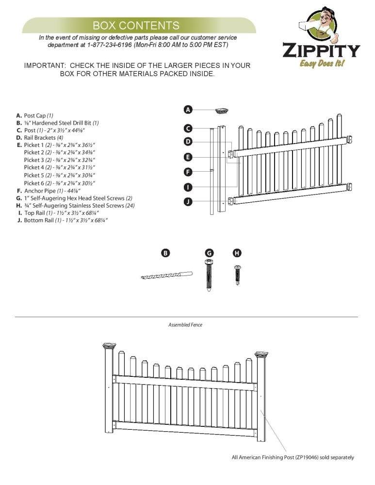 Zippity Outdoor Products All American Vinyl Picket Fence with No-Dig Steel Pipe Anchor Kit, White