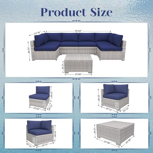 KIGOTY Patio Furniture Set 7 Pieces Conversation Sets, Outdoor Sectional Sofa