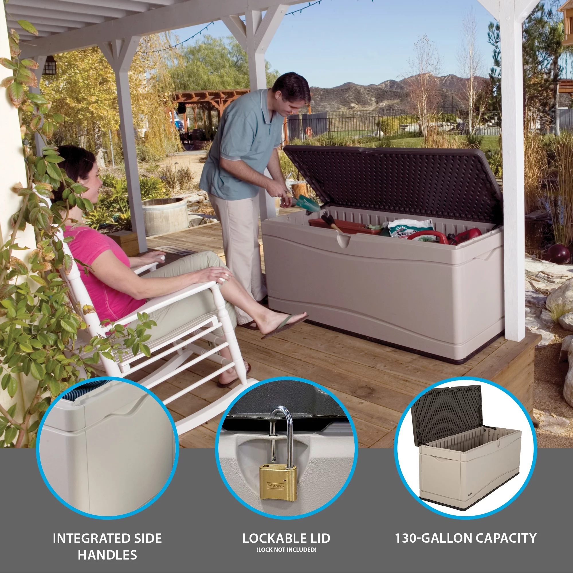 Lifetime Heavy-Duty 130 Gallon Plastic Deck Box, Desert Sand (60012) - Radiant Selections